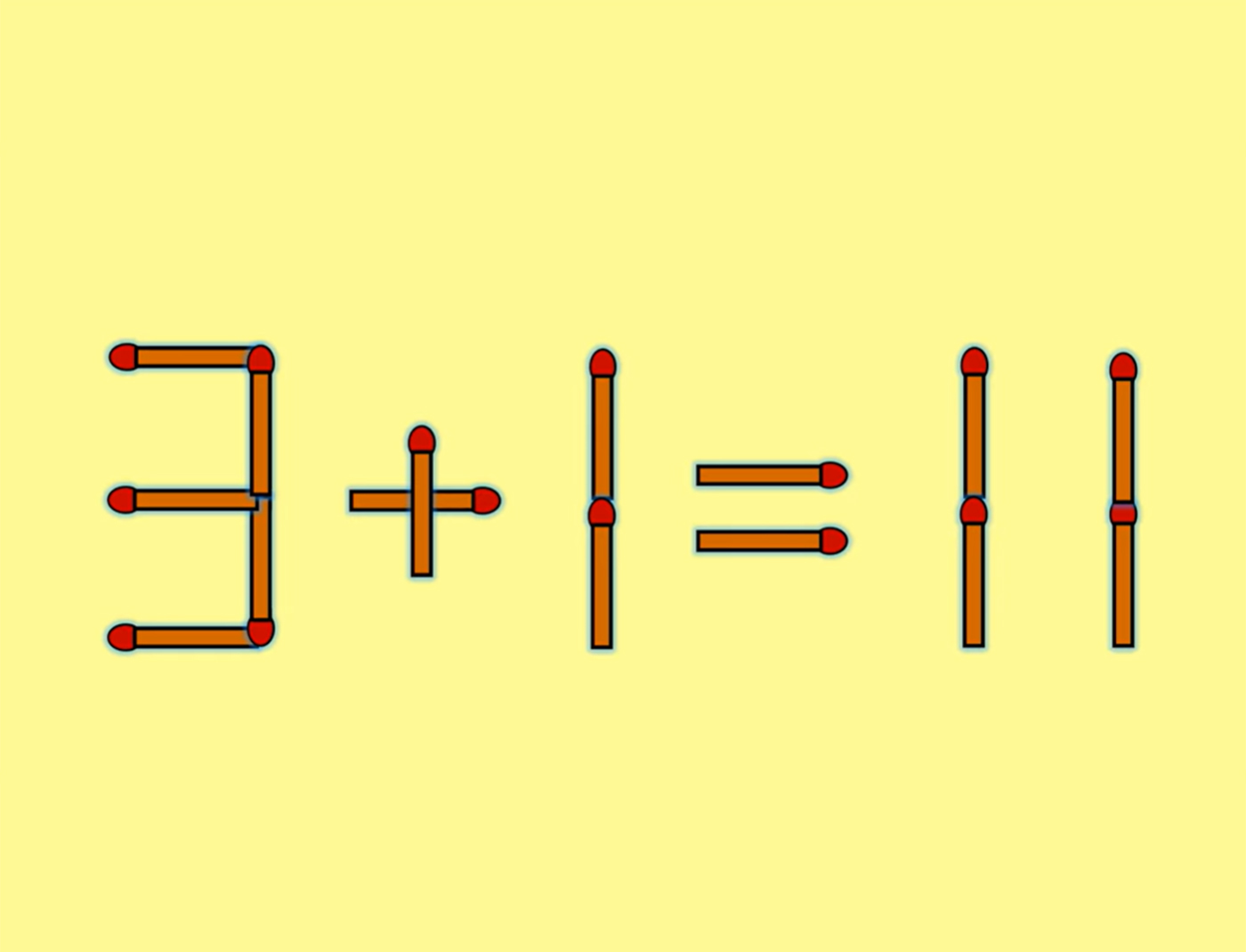 Test de inteligență cu chibrituri | Mutați un singur băț pentru a corecta ecuația 3 + 1 = 11