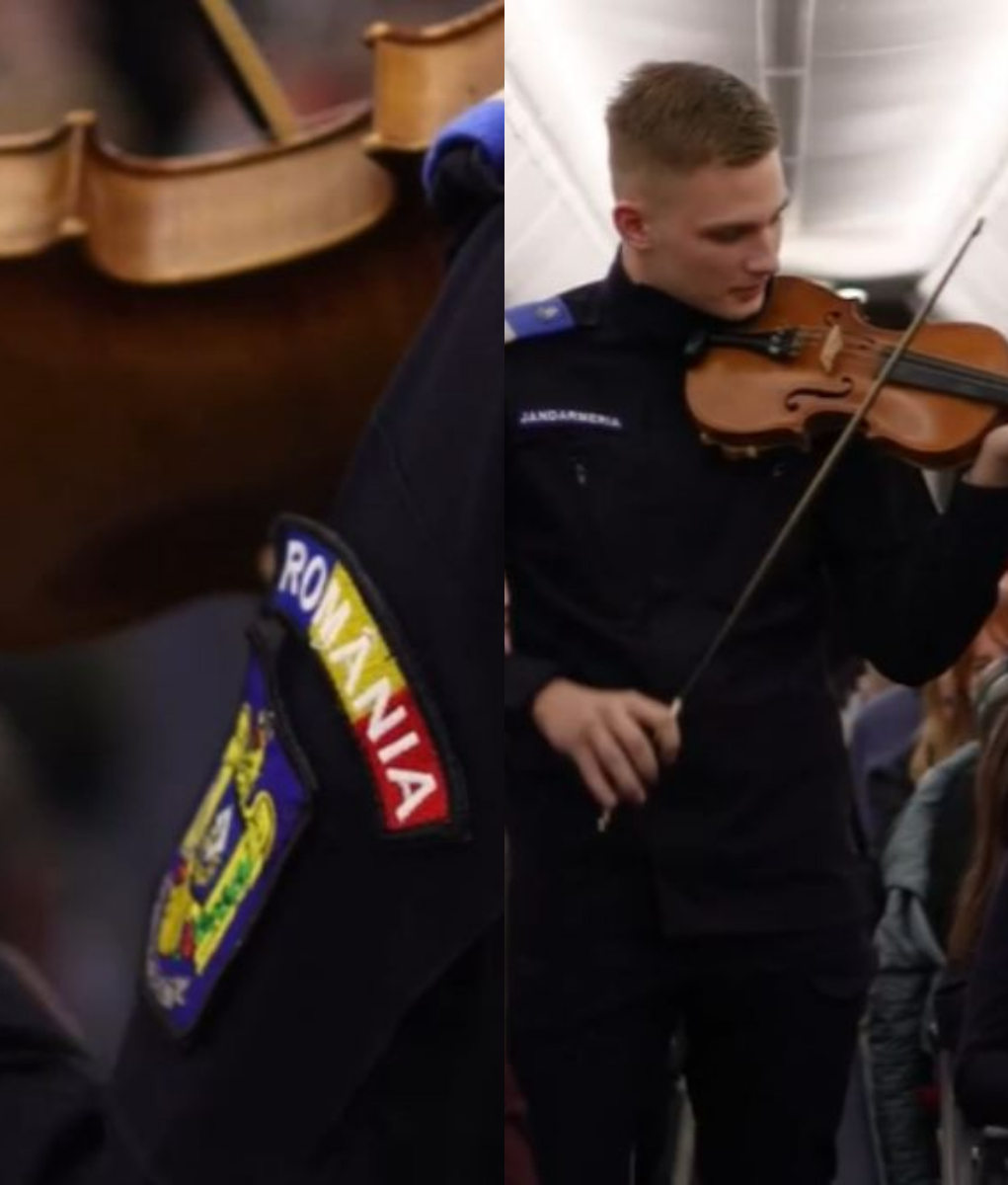 Moment emoționant de Ziua Națională, la 10.000 de metri altitudine! Un jandarm român a interpretat la vioară imnul național într-un avion