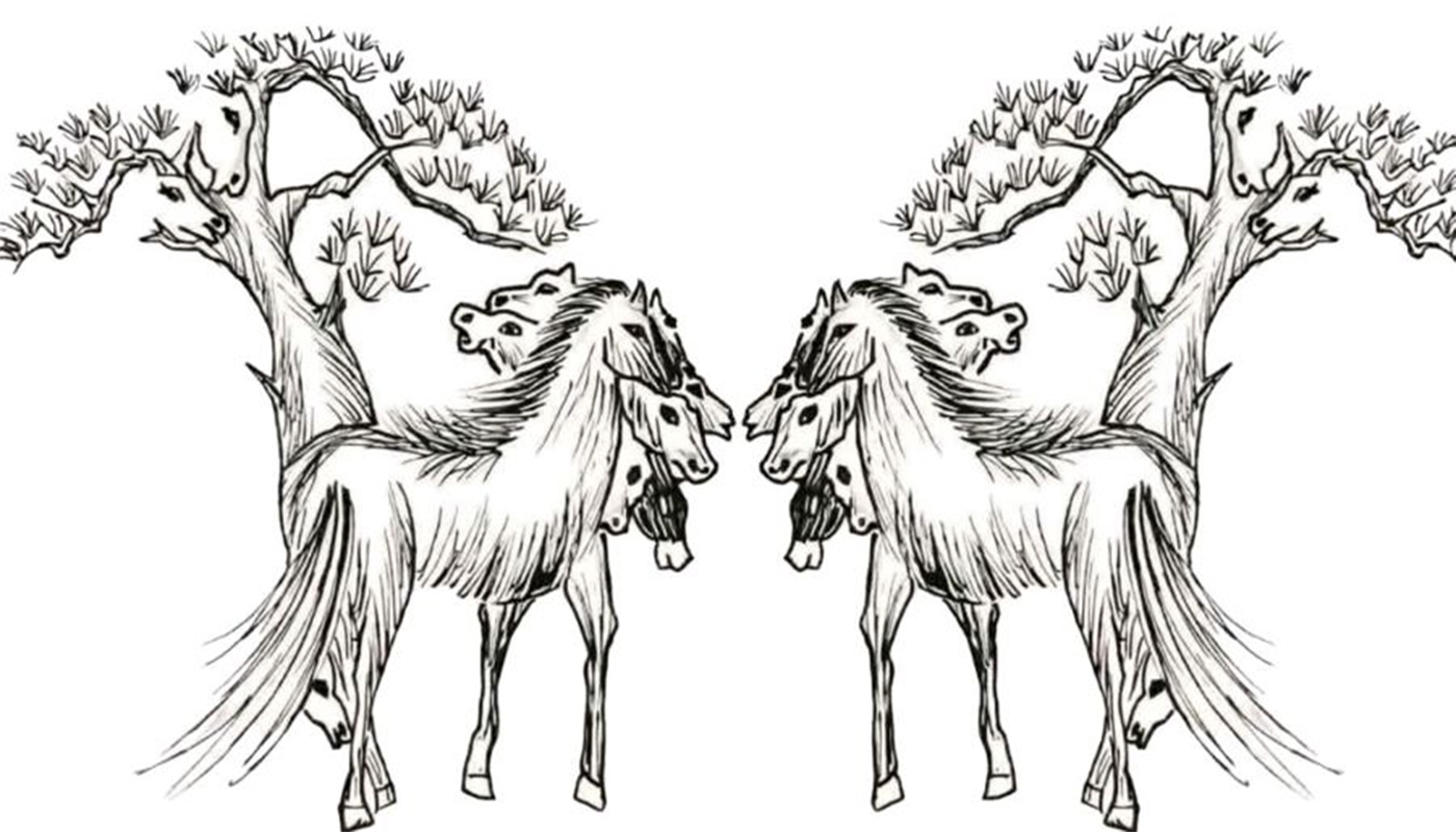 Test IQ care îți pune mintea la lucru: câți cai se ascund, de fapt, în această iluzie optică simetrică?