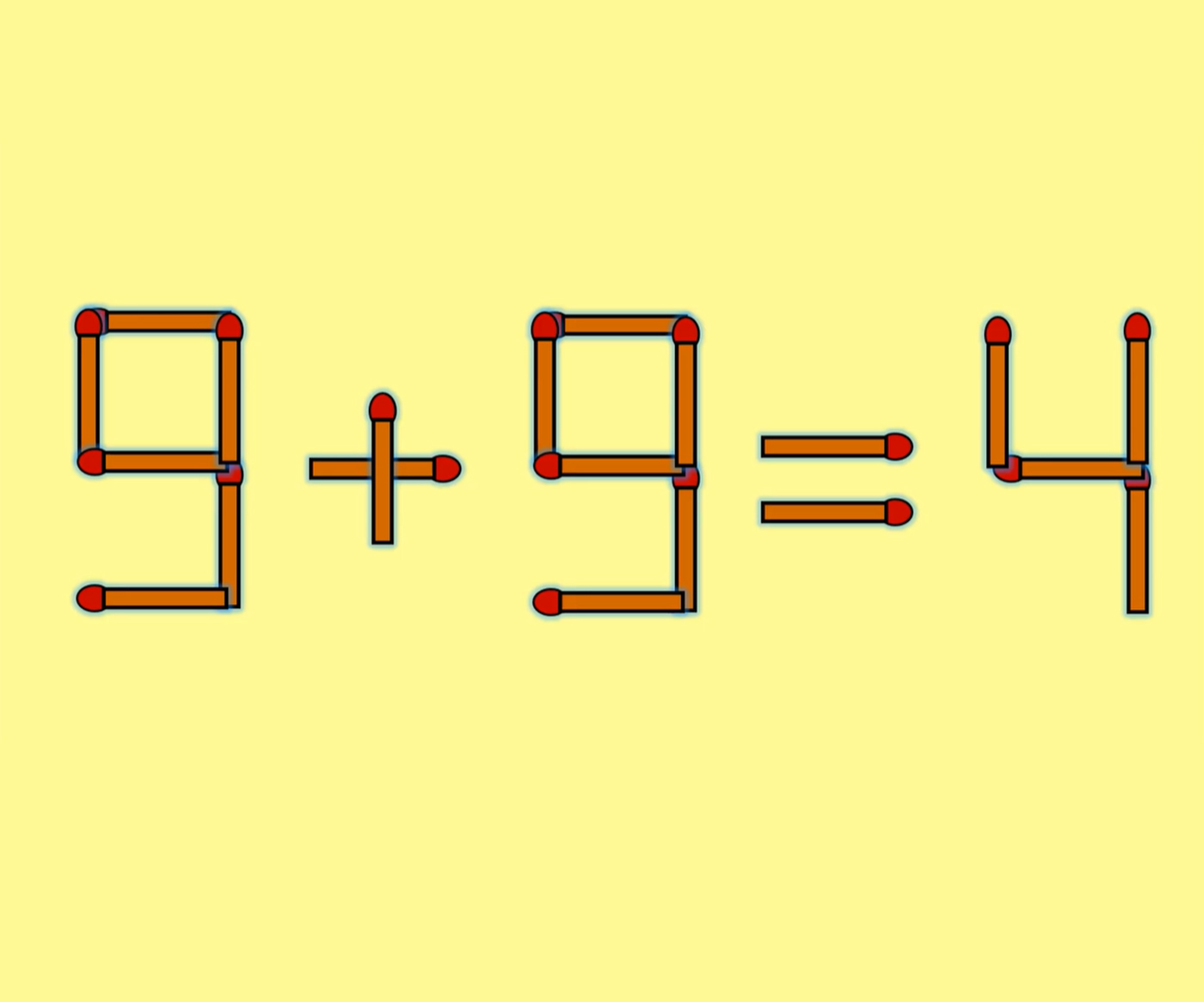 Test de inteligență: mută un singur chibrit și corectează ecuația 9 + 9 = 4