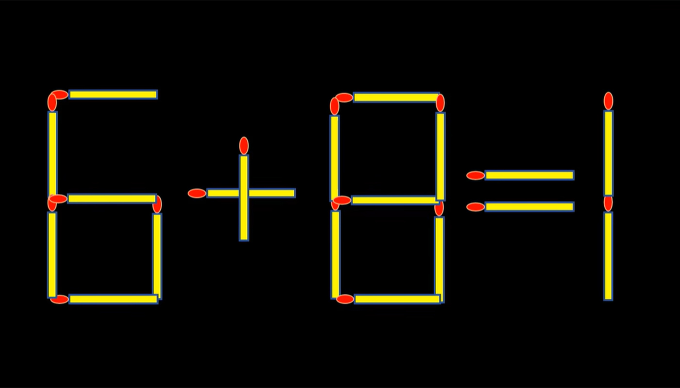 Test de inteligență cu bețe de chibrit! Mutați doar 2 bețe pentru ca ecuația 6 + 8 = 1 să fie corectă